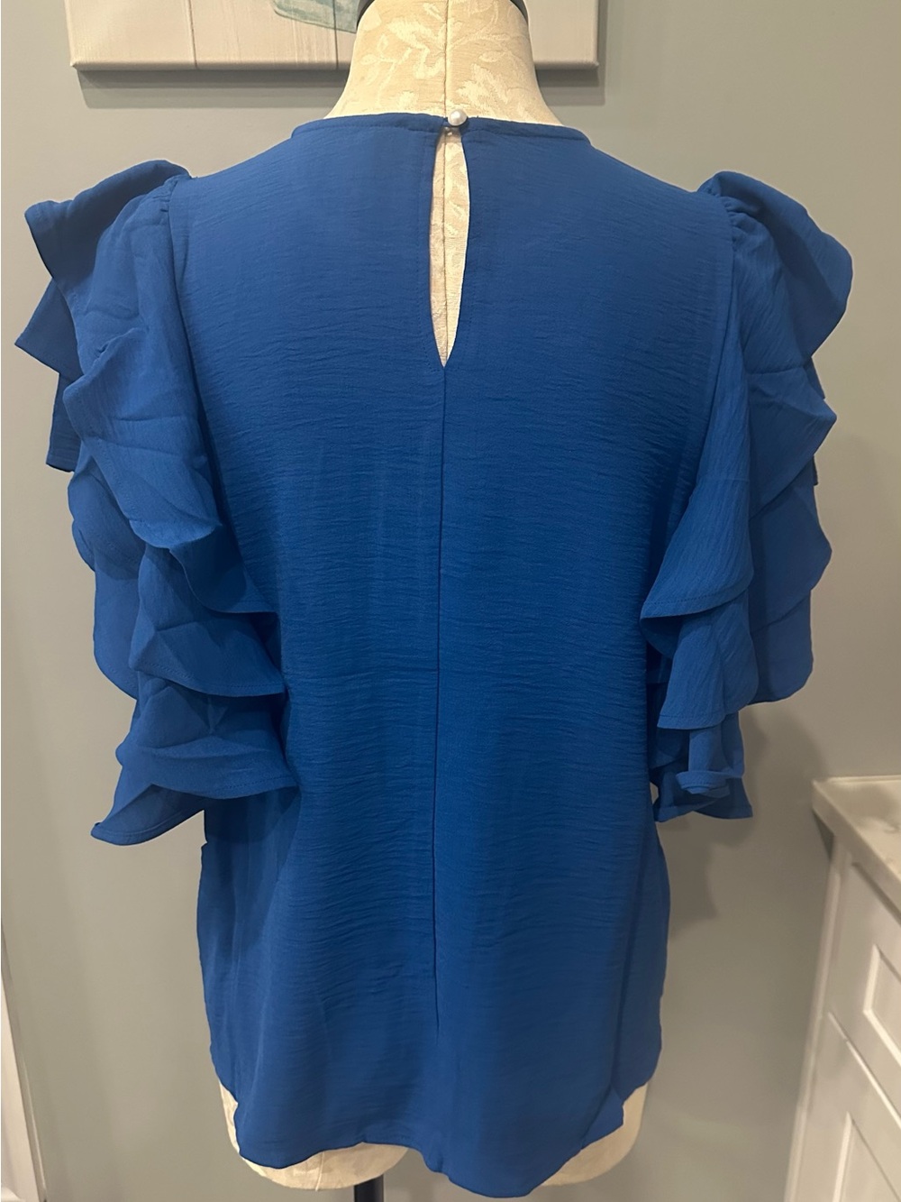ZENANA RUFFLE TIER SLEEVES TOP CLASSIC BLUE - Picture 6 of 8